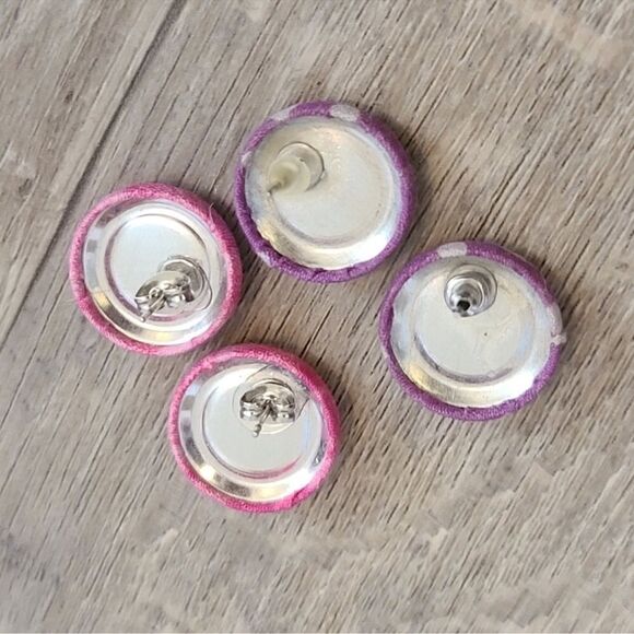 EUC - Fabric Button Post Earrings Purple Polka Dot and Pink Watercolor - 2 pairs - Picture 2 of 4